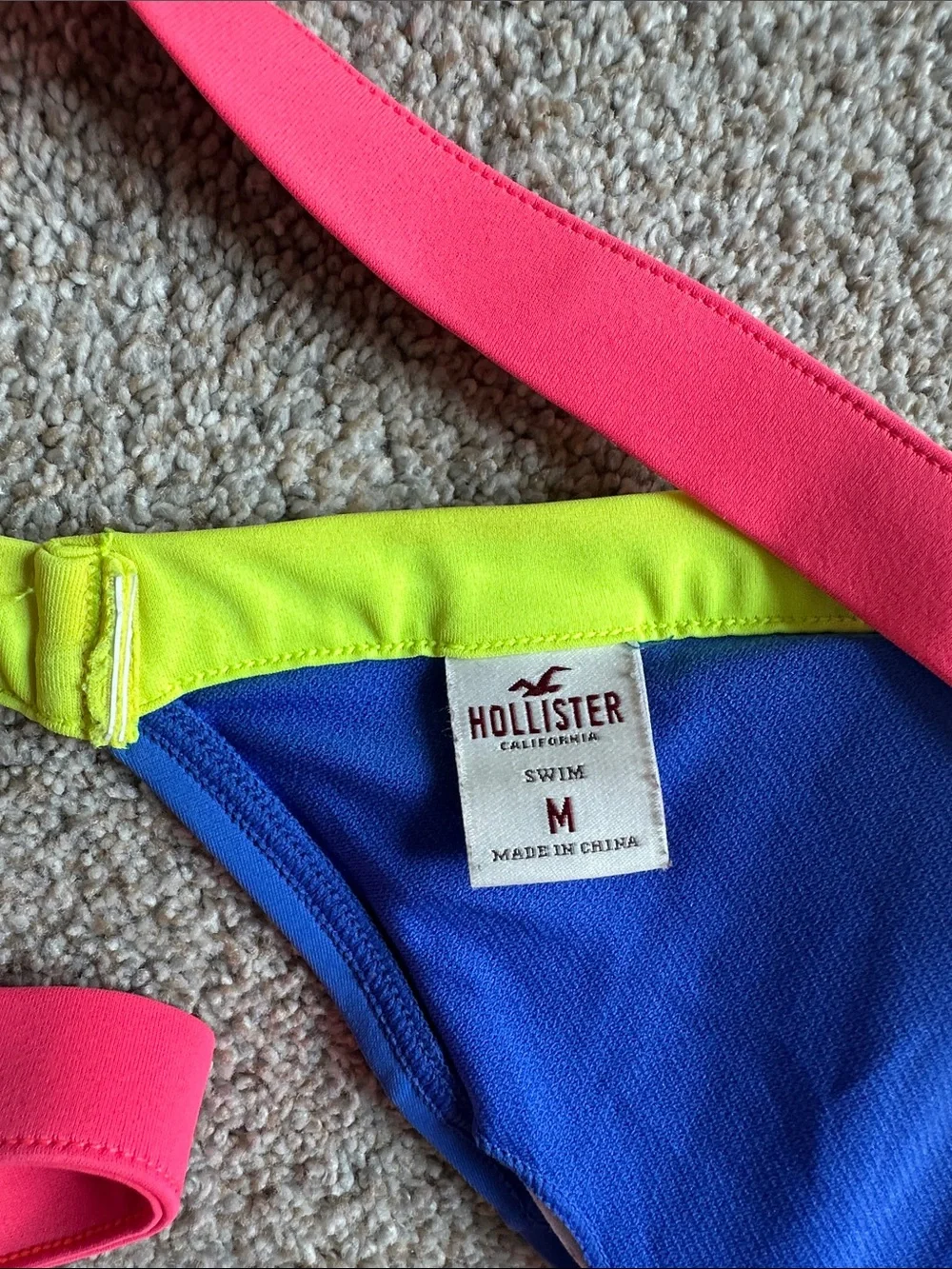 Hollister Neon Pink, Royal Blue & Yellow Colorblock Bikini